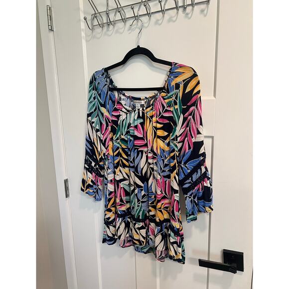 John Paul Richard Womens 3/4 Sleeve Bright Tropical Colorful Blouse Size XL Boho - Picture 4 of 9